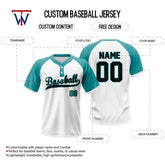 Custom Teal-White Split Two-Button Baseball Jersey